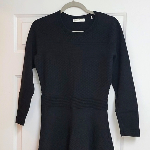 Sandro Diamond Knit Long Sleeve Fit and Flare Mini Dress - Picture 3 of 12